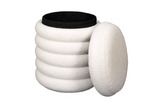 Pouf avec rangement Freya - Blanc - Revêtement bouclette