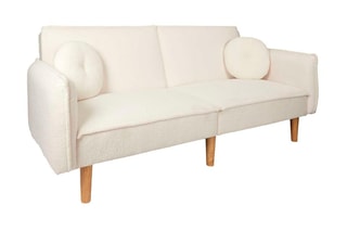 Canapé convertible Hygge - Naturel et blanc - 2 places - Revêtement en bouclette