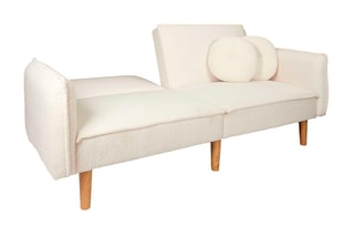 Canapé convertible Hygge - Naturel et blanc - 2 places - Revêtement en bouclette