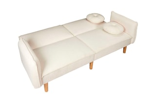 Canapé convertible Hygge - Naturel et blanc - 2 places - Revêtement en bouclette