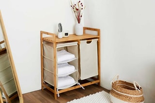 Meuble de rangement en bambou - 
77 x 38 x 69,5 cm - Naturel et blanc