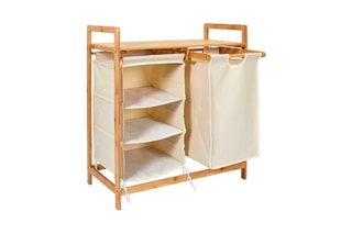 Meuble de rangement en bambou - 
77 x 38 x 69,5 cm - Naturel et blanc