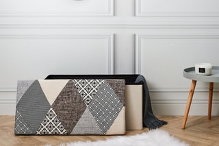 Banc-coffre pliable Patchwork - Gris