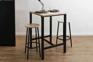 Table mange-debout et 2 tabourets Loka - Imitation bois clair et noir