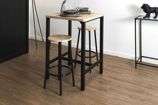Table mange-debout et 2 tabourets Loka - Imitation bois clair et noir