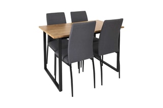 Table et 4 chaises Melvin - Noir et imitation bois