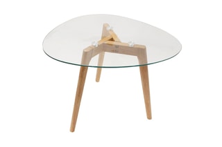 2 tables gigognes en verre et bois - 50 x 38 x 40 cm et 60 x 45 x 43 cm
