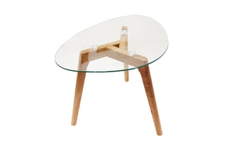 2 tables gigognes en verre et bois - 50 x 38 x 40 cm et 60 x 45 x 43 cm