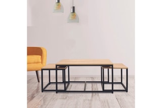 3 tables basses gigognes  -  Imitation bois et noir