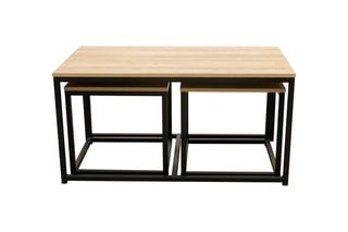 3 tables basses gigognes  -  Imitation bois et noir