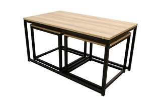 3 tables basses gigognes  -  Imitation bois et noir