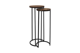 2 tables d'appoint gigognes - Marron et noir