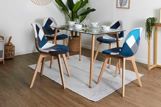 2 chaises Patchwork - Bleu et naturel
