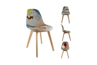 2 chaises Scandinave Patchwork - Multicolore et naturel
