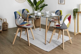 2 chaises Scandinave Patchwork - Multicolore et naturel