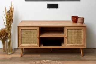 Meuble TV 2 portes en bois et rotin Bali - 115 x 39 x 56,5 cm