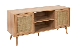 Meuble TV 2 portes en bois et rotin Bali - 115 x 39 x 56,5 cm