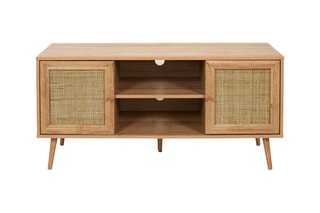Meuble TV 2 portes en bois et rotin Bali - 115 x 39 x 56,5 cm