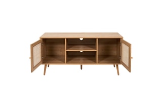 Meuble TV 2 portes en bois et rotin Bali - 115 x 39 x 56,5 cm