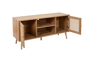 Meuble TV 2 portes en bois et rotin Bali - 115 x 39 x 56,5 cm