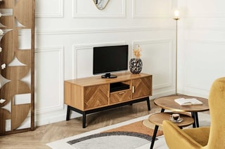Meuble TV 2 portes en bois et pin Felix - 110 x 48 x 40 cm