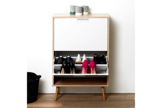 Meuble à chaussures 2 abattants en bois - 60 x 92 x 24 cm - Naturel et blanc