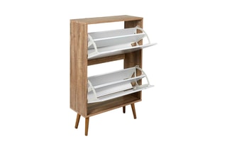 Meuble à chaussures 2 abattants en bois - 60 x 92 x 24 cm - Naturel et blanc