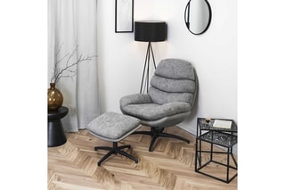 Fauteuil et repose-pieds William - Gris et noir