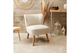 Fauteuil Erika Hygge - Naturel et blanc - Revêtement en bouclette