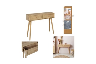 Console en bois et rotin Bali - 100 x 29 x 81 cm