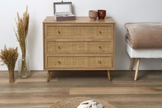Commode 3 tiroirs Bali - Imitation bois et naturel