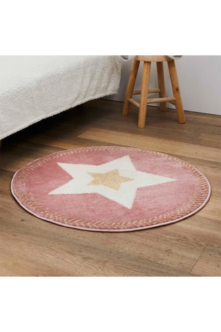 Tapis rond étoile Rose et doré - 80 cm