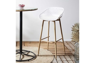 2 tabourets de bar Malaga - Blanc et imitation bois