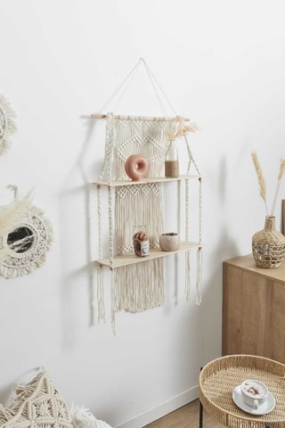 Etagère double déco - 50 x 85 x 13 cm - Beige et marron