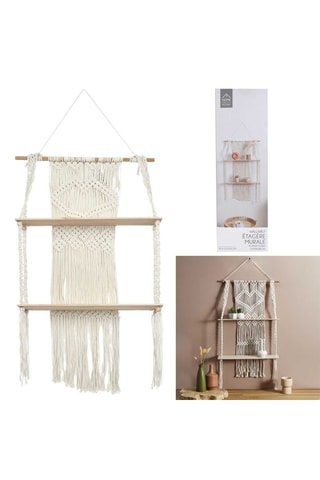 Etagère double déco - 50 x 85 x 13 cm - Beige et marron