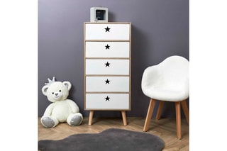 Chiffonnier 5 tiroirs en bois Like a Star - 40 x 91 x 24 cm - Blanc et naturel