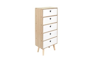 Chiffonnier 5 tiroirs en bois Like a Star - 40 x 91 x 24 cm - Blanc et naturel