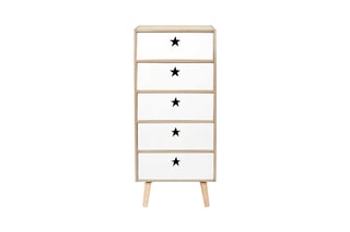 Chiffonnier 5 tiroirs en bois Like a Star - 40 x 91 x 24 cm - Blanc et naturel