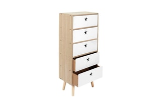 Chiffonnier 5 tiroirs en bois Like a Star - 40 x 91 x 24 cm - Blanc et naturel