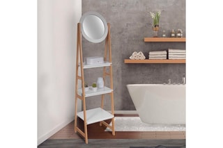 Etagère avec miroir en bois Copenhague - Naturel et blanc