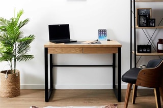 Bureau 2 tiroirs - Naturel et noir