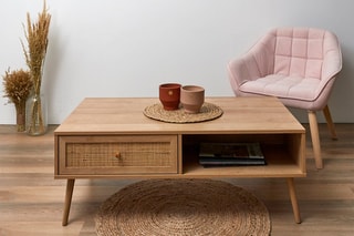 Table basse en bois et rotin Bali - 110 x 59 x 41,4 cm