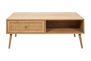 Table basse en bois et rotin Bali - 110 x 59 x 41,4 cm