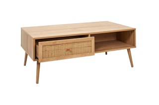 Table basse en bois et rotin Bali - 110 x 59 x 41,4 cm
