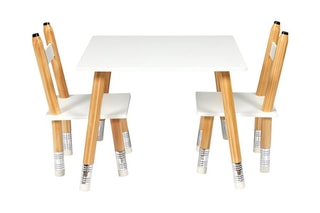 Table et 2 chaises - Imitation bois et blanc