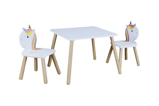 Table et 2 chaises Lily - Naturel et blanc