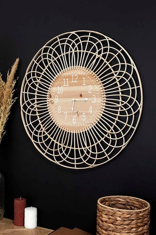 Horloge en rotin et bois 70 cm