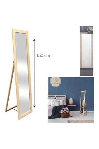 Miroir sur pied en bois - 30 x 39 x 150 cm - Naturel