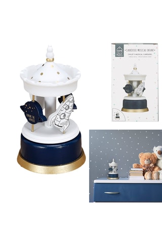 Carrousel musical enfant Blanc et bleu marine