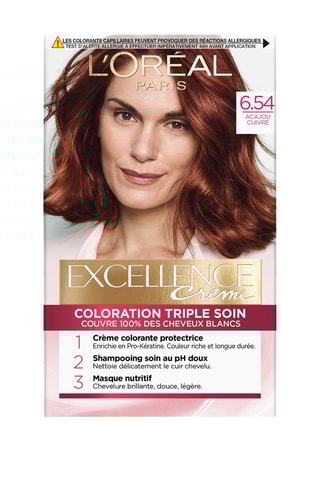 Coloration permanente Triple Soin Excellence Crème - 6.54 Acajou cuivré - Cheveux normaux